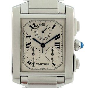 Cartier 28mm Men's Tank Francaise Chronoflex Chronograph SS Watch